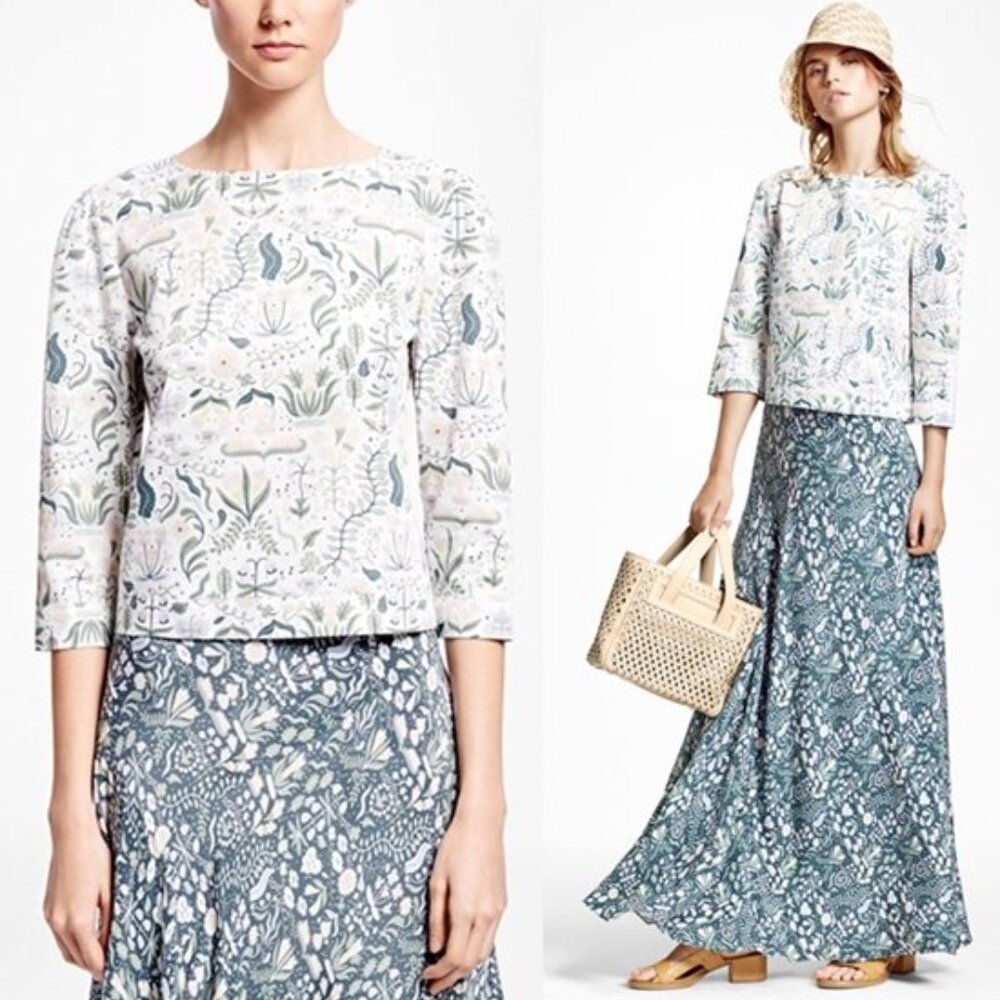 Brooks Brothers Cropped Cotton Sateen Print Shirt